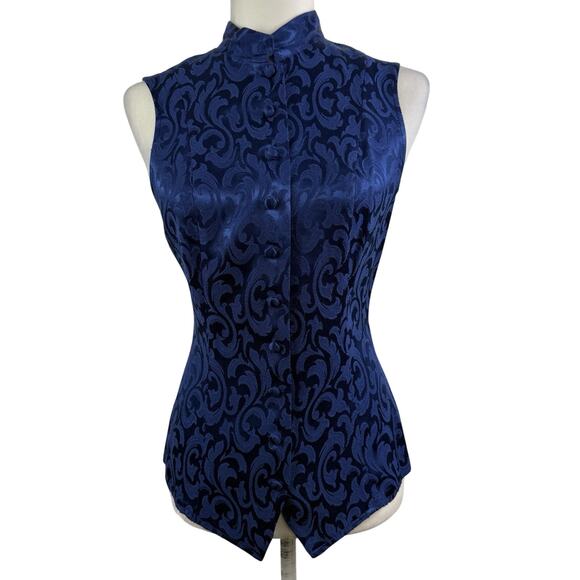 Vintage 90s Maurices Blue Textured Blouse 9/10 Mandarin Collar Corset Back Y2K - Picture 1 of 12